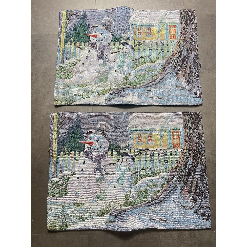 Set Of 2 Tapestry Snowman Christmas Placemats 18" By 12" F-94